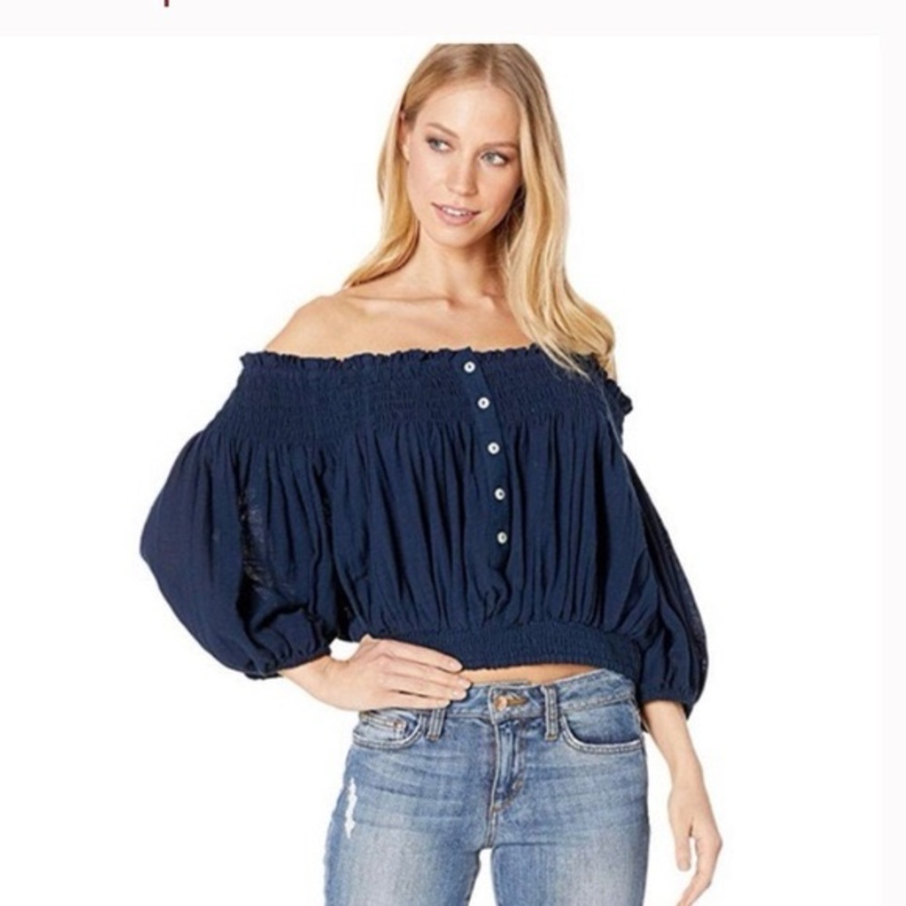 Free People We The Free Dancing Till Dawn  off shoulder gauzy button front  XS